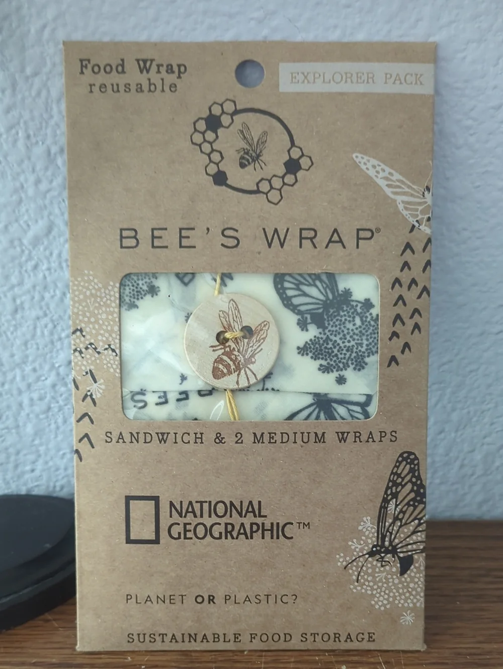 National Geographic Explorer Pack Reusable Food Wraps - Cream/Black